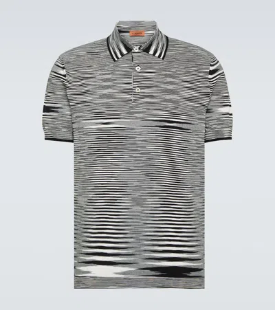 Missoni Space-dyed Cotton Polo Shirt In Space-dye Black And White
