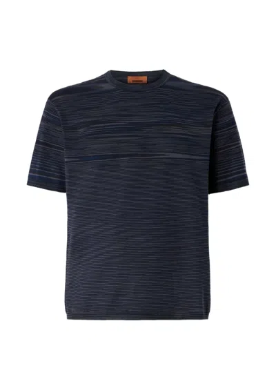 Missoni Space-dye Mercerized Cotton Crewneck T-shirt In Blue