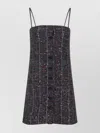 Missoni Spaghetti Strap Plaid Dress Featuring Buttons In Black