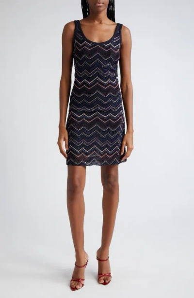 Missoni Sparkle Chevron Sleeveless Jumper Dress In Multicolor Dark Blue Tones