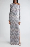MISSONI SPARKLY SEQUIN LONG SLEEVE CHEVRON KNIT GOWN