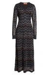 MISSONI SPARKLY SEQUIN LONG SLEEVE SHIMMER CHEVRON KNIT MAXI DRESS