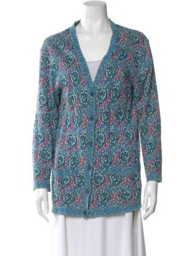 Pre-owned Missoni Sport Printed V-neck Sweater In Blue