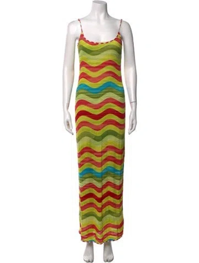 Pre-owned Missoni Sport Striped Long Dress In Green