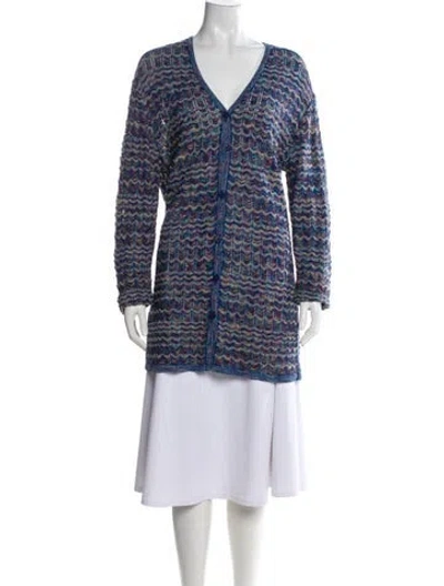 Pre-owned Missoni Sport Striped V-neck Sweater In Blue