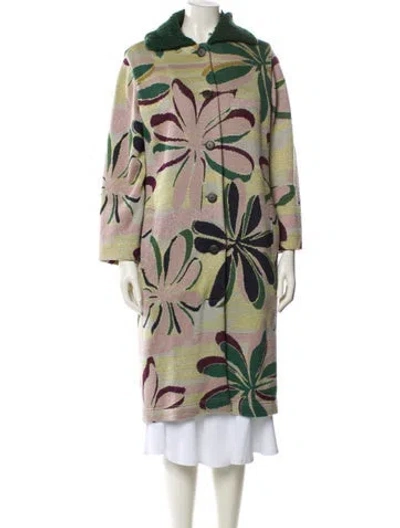 Pre-owned Missoni Sport Wool Printed Faux Fur Coat In Green