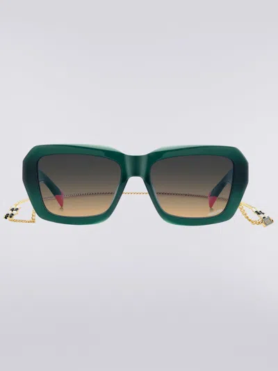 Missoni Square Acetate Sunglasses With A Metal Chain In Green