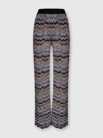 Missoni Straight Long Pants In English Rib Knit In Multi