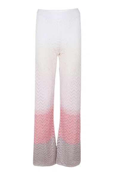 Missoni Straight Trousers In Gradient Chevron Viscose Beige/pink/creamy In Multi