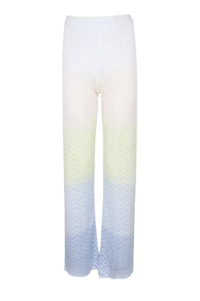Missoni Straight Trousers In Gradient Chevron Viscose Lightblue/limegreen/creamy In Multi