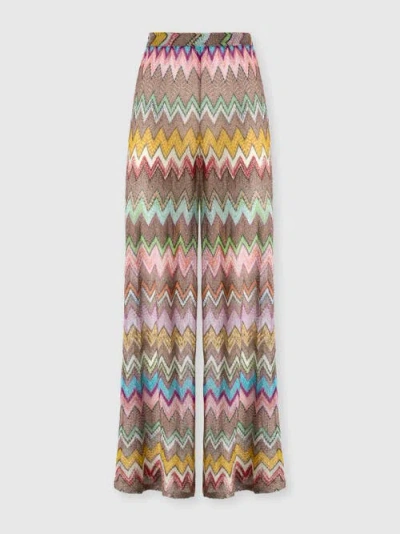 Missoni Straight Trousers In Lamé Viscose With Macro Zigzag Pattern In Multi