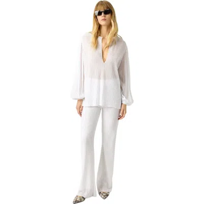 Missoni Straight-leg Trousers In Ribbed Viscose Lamé With Sequins In White