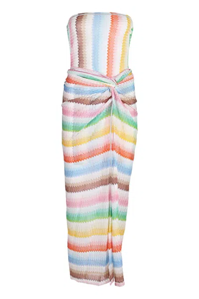 Missoni Strapless Cover-up Dress With Degrade Zig Zag Motif Multicolor In Orange