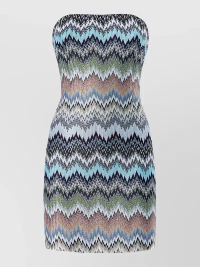 Missoni Strapless Striped Crochet-knit Mini Dress In Blue