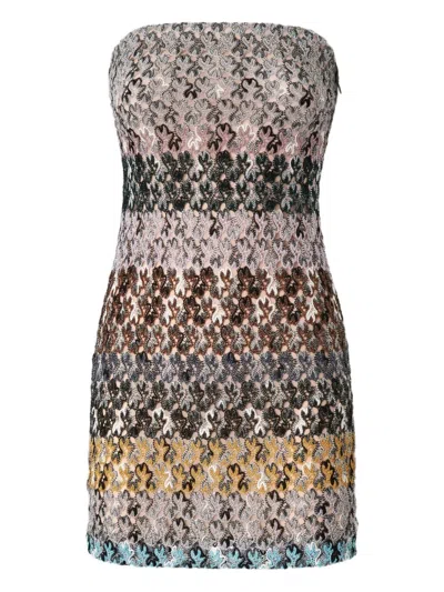 Missoni Strapless Embellished Mini Cocktail Dress In Brown