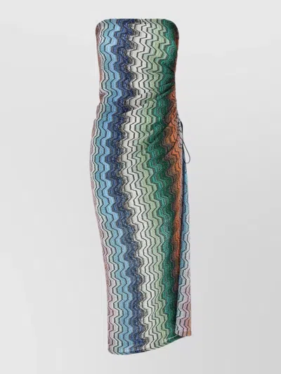 Missoni Strapless Motif Maxi Dress Ruched Waist In Multi