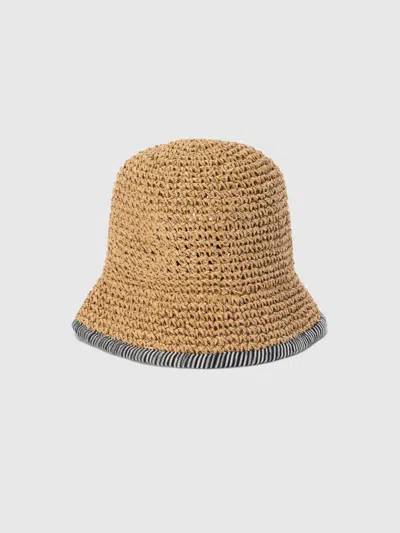 Missoni Straw Hat With Knit Trim In Brown