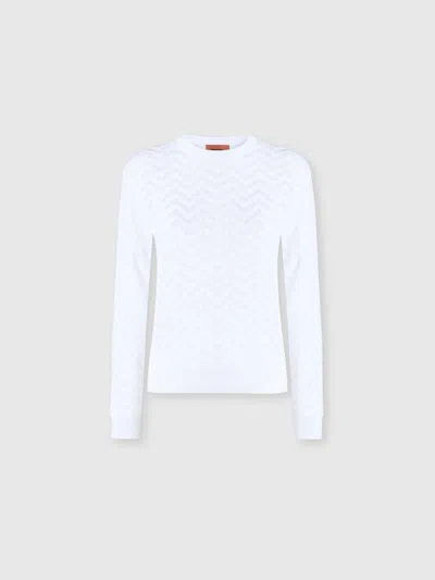 Missoni Stretch Chevron Cotton And Viscose Crewneck Sweater In White