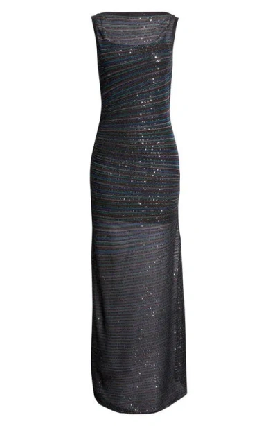 Missoni Stripe Bateau Neck Metallic Knit Dress In Gray