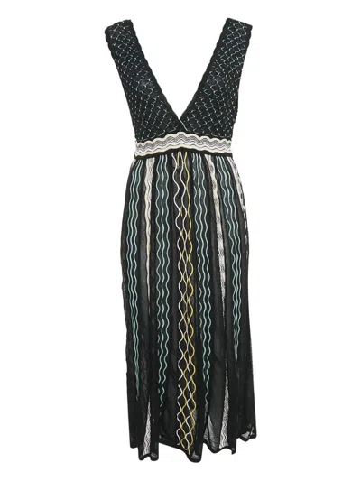 Pre-owned Missoni Stripe-detail Midi Dress In Black