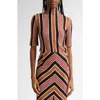 Missoni Turtleneck Striped Short-sleeve Sweater In Black Burgundyrust And Beige