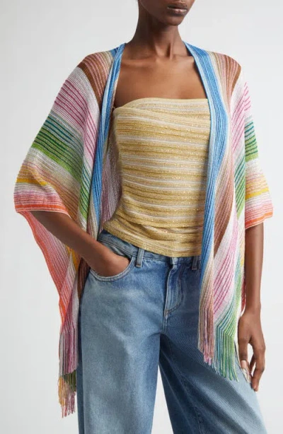 Missoni Stripe Fringe Trim Cape In Multi