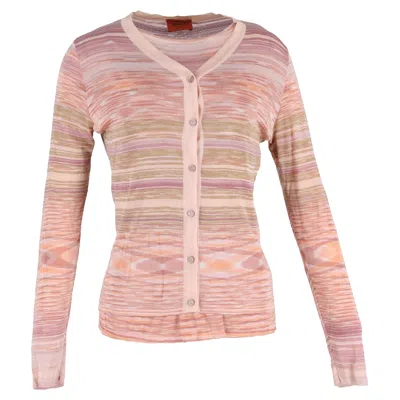 Missoni Stripe Knit Button Front Cardigan With Inner Top In Pink Rayon