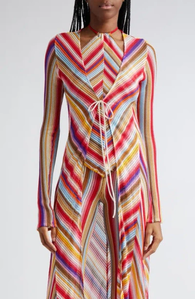 Missoni Stripe Long Sleeve Knit Cover-up Duster In Multicolor Red Stripes