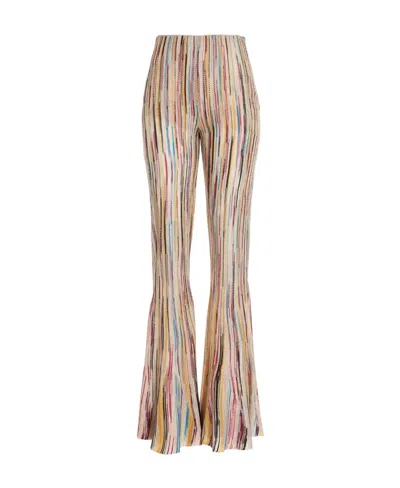 Missoni Stripe-pattern Semi-sheer Flared Trousers In Nude