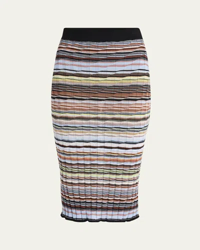 Missoni Rib-knit Striped Midi Skirt In Sm9m8-multicolor Blu
