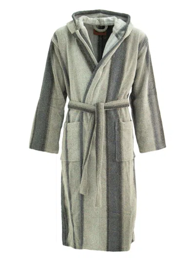 Missoni Stripe-print Cotton-blend Robe In Grey