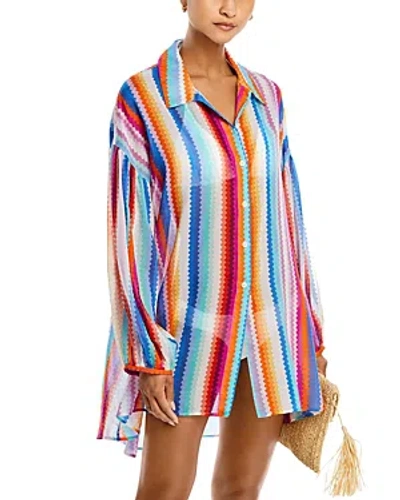 Missoni Stripe Print Shirt Swim Cover-up Shirt In Multi