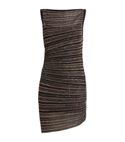 Missoni Stripe Sleeveless Boat Neck Mini Dress In Brown