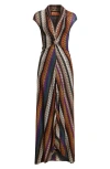 Missoni Stripe Twist Front Raschel Mesh Maxi Dress In Multi