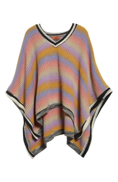 Missoni Stripe Wool Blend Poncho In Orange Multi