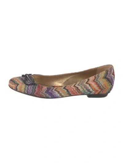 Pre-owned Missoni Striped Bow Accents Ballet Flats In Neutral