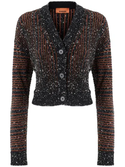 Missoni Striped Cardigan In Black