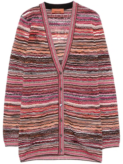 Missoni Striped Cardigan In Red