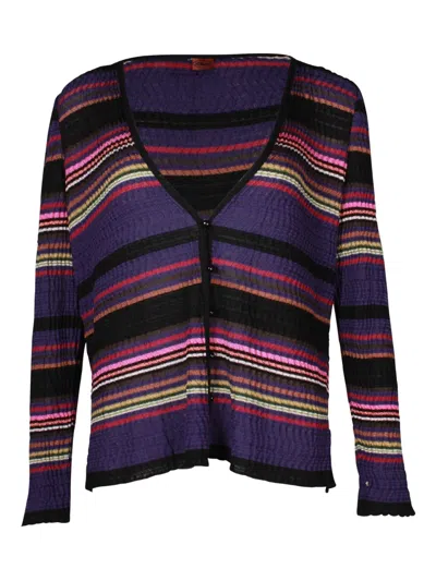 Pre-owned Missoni Striped Cardigan In Purple