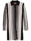 Missoni Mid-thigh Striped Coat With Textured Finish In Black