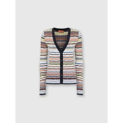Missoni Striped Cotton And Viscose Ribbed Cardigan With Contrasting Trim