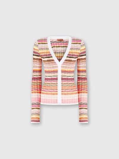 MISSONI GESTREIFTE RIPPSTRICKJACKE AUS BAUMWOLLE UND VISKOSE MIT KONTRASTIERENDEM BESATZ