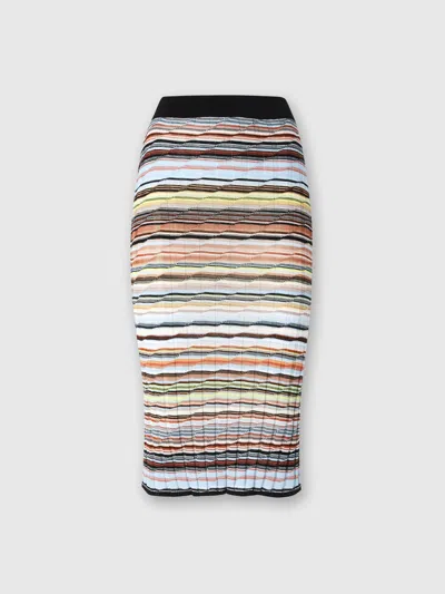 Missoni Striped Cotton And Viscose Ribbed Midi Skirt In Blue