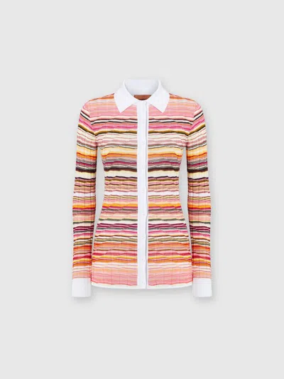 Missoni Striped Cotton And Viscose Ribbed Shirt With Contrasting Trim In Pink
