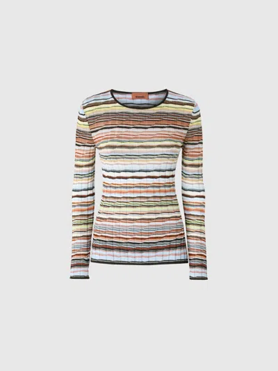 Missoni Striped Cotton And Viscose Ribbed Sweater With Long Sleeves In Blue