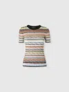 Missoni Striped Cotton And Viscose Ribbed Sweater With Three-quarter Sleeves In Blue