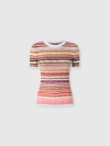 Missoni Striped Cotton And Viscose Ribbed Sweater With Three-quarter Sleeves In Pink