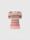 Missoni Striped Cotton And Viscose Ribbed Sweater With Three-quarter Sleeves In Pink