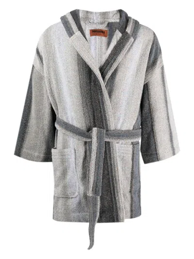 Missoni Striped Cotton Hooded Bath Robe In Blue