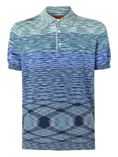 Missoni Striped Cotton Polo Shirt In Blue